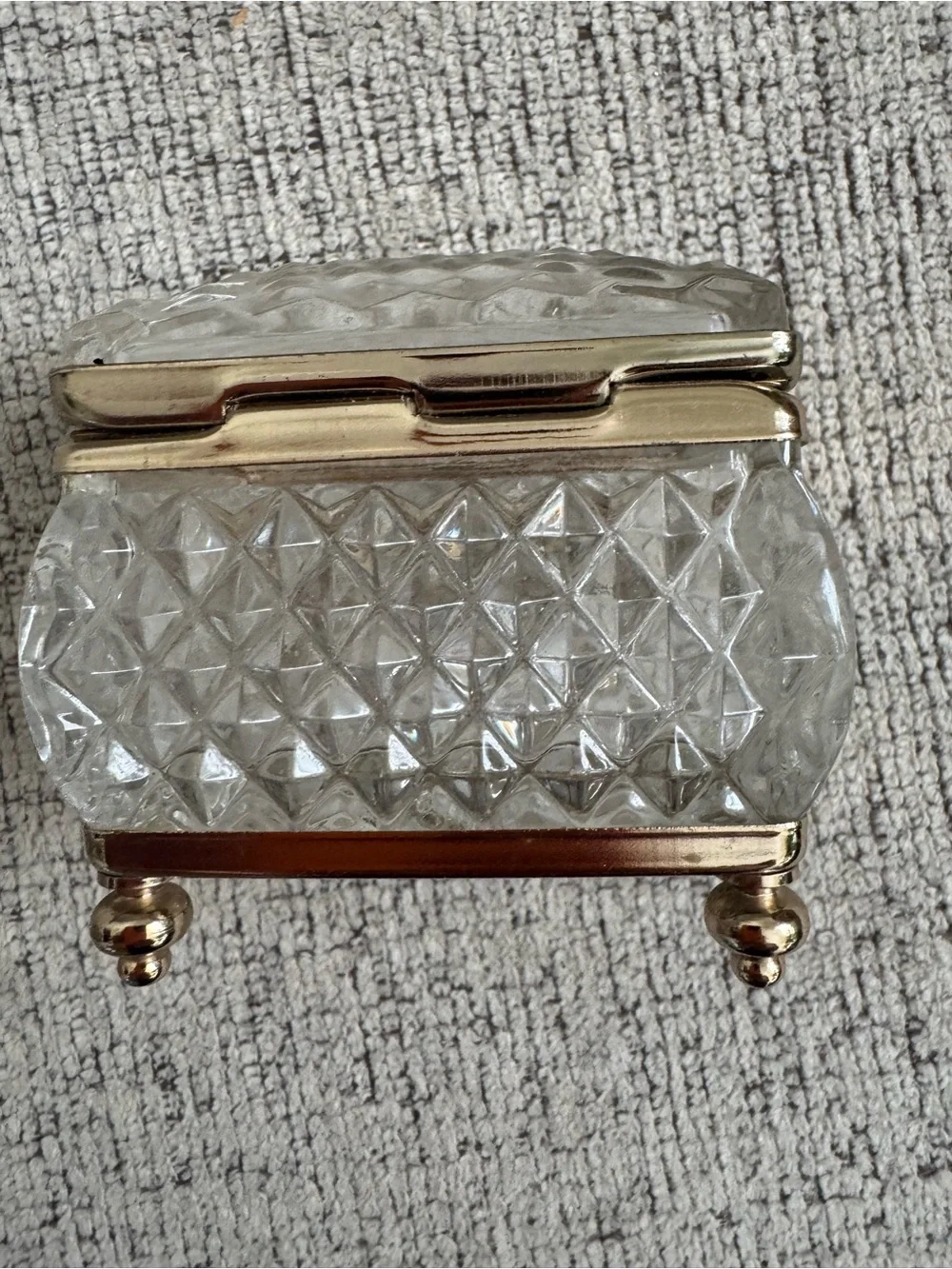 Vintage Jewelry Trinket Box with Gold Accents - Clear